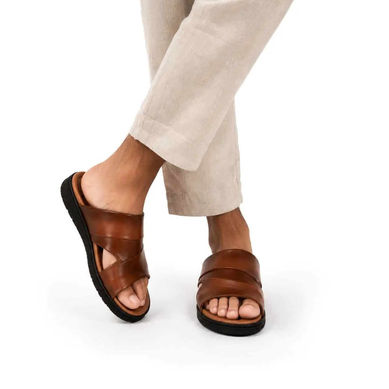SANDAL HOMME R15 Tabac CUIR miniature